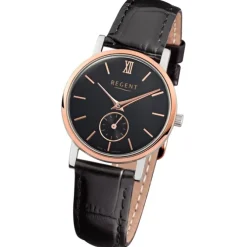 Regent Damen-Armbanduhr Quarz-Uhr Leder-Armband schwarz Uhr URGM1454