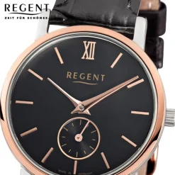 Regent Damen-Armbanduhr Quarz-Uhr Leder-Armband schwarz Uhr URGM1454