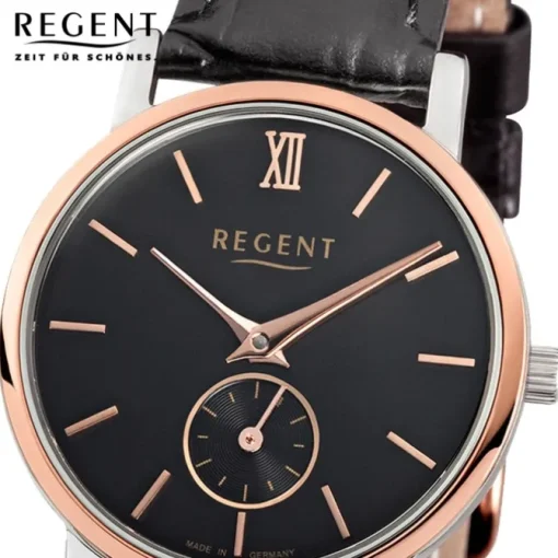 Regent Damen-Armbanduhr Quarz-Uhr Leder-Armband schwarz Uhr URGM1454