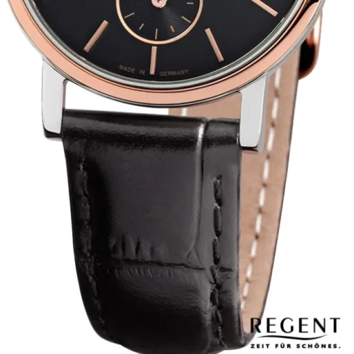 Regent Damen-Armbanduhr Quarz-Uhr Leder-Armband schwarz Uhr URGM1454