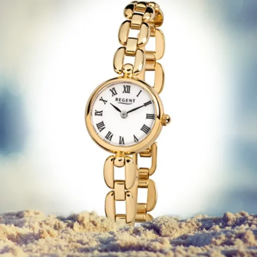 Regent Damen-Armbanduhr Quarz-Uhr Mini Stahl-Armband gold URF1402 URF803
