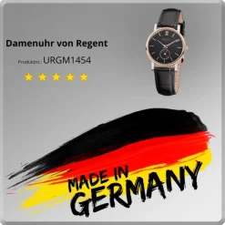 Regent Damen-Armbanduhr Quarz-Uhr Leder-Armband schwarz Uhr URGM1454