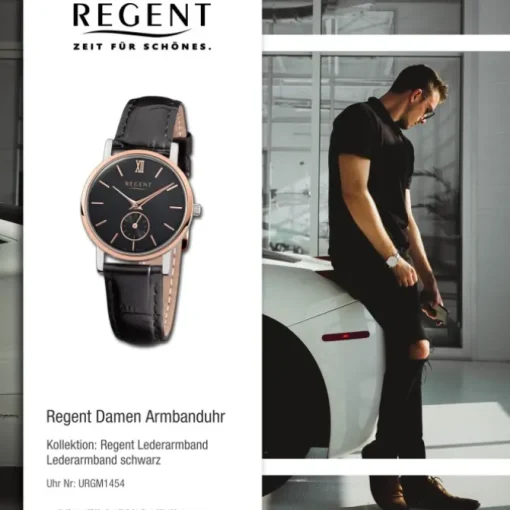 Regent Damen-Armbanduhr Quarz-Uhr Leder-Armband schwarz Uhr URGM1454