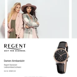 Regent Damen-Armbanduhr Quarz-Uhr Leder-Armband schwarz Uhr URGM1454