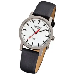 Regent Damen-Armbanduhr Titan Damenuhr - Quarz Leder schwarz Uhr URF240