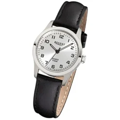 Regent Damen-Armbanduhr Titan-Uhr Quarz Leder schwarz Leuchtzeiger Uhr URF899