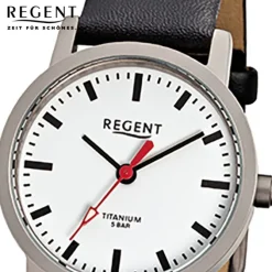 Regent Damen-Armbanduhr Titan Damenuhr - Quarz Leder schwarz Uhr URF240