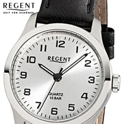 Regent Damen-Armbanduhr Titan-Uhr Quarz Leder schwarz Leuchtzeiger Uhr URF899