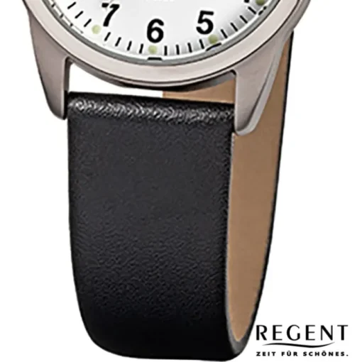 Regent Damen-Armbanduhr Titan Quarz-Uhr klassisch Leder schwarz weiß URF441