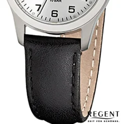 Regent Damen-Armbanduhr Titan-Uhr Quarz Leder schwarz Leuchtzeiger Uhr URF899