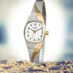 Regent Damen-Uhr Mineralglas Quarzwerk Edelstahl silber gold URF625