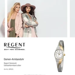 Regent Damen-Uhr Mineralglas Quarzwerk Edelstahl silber gold URF625