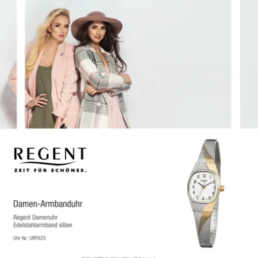 Regent Damen-Uhr Mineralglas Quarzwerk Edelstahl silber gold URF625