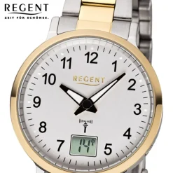Regent Funkuhr Analog Digital FR-258 Funk-Uhr Metall gold silber URFR258