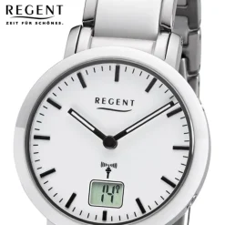 Regent Funkuhr Analog Digital FR-264 Funk-Uhr Metall weiß silber URFR264