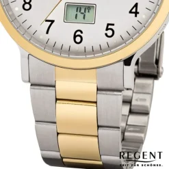 Regent Funkuhr Analog Digital FR-245 Funk-Uhr Metall silber gold URFR245
