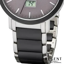Regent Funkuhr Analog Digital FR-253 Funk-Uhr Metall schwarz silber URFR253