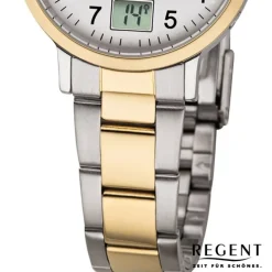 Regent Funkuhr Analog Digital FR-258 Funk-Uhr Metall gold silber URFR258