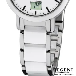 Regent Funkuhr Analog Digital FR-264 Funk-Uhr Metall weiß silber URFR264