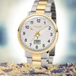 Regent Funkuhr Analog Digital FR-245 Funk-Uhr Metall silber gold URFR245