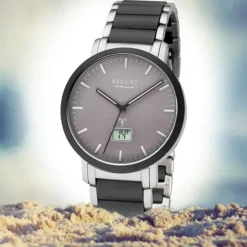 Regent Funkuhr Analog Digital FR-253 Funk-Uhr Metall schwarz silber URFR253