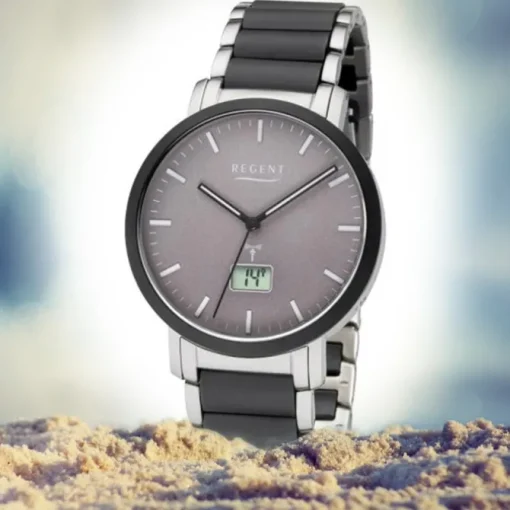 Regent Funkuhr Analog Digital FR-253 Funk-Uhr Metall schwarz silber URFR253