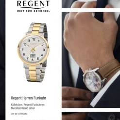 Regent Funkuhr Analog Digital FR-245 Funk-Uhr Metall silber gold URFR245