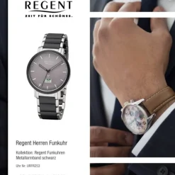 Regent Funkuhr Analog Digital FR-253 Funk-Uhr Metall schwarz silber URFR253