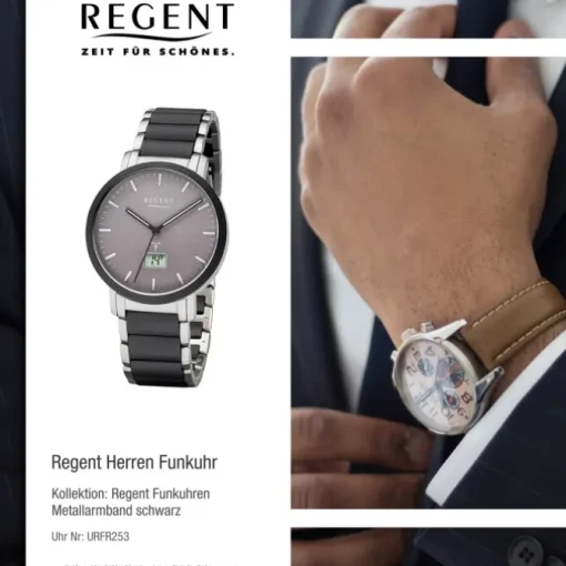 Regent Funkuhr Analog Digital FR-253 Funk-Uhr Metall schwarz silber URFR253