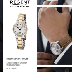 Regent Funkuhr Analog Digital FR-258 Funk-Uhr Metall gold silber URFR258