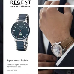 Regent Funkuhr Analog Digital FR-254 Funk-Uhr Metall blau silber URFR254