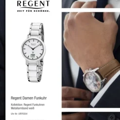 Regent Funkuhr Analog Digital FR-264 Funk-Uhr Metall weiß silber URFR264