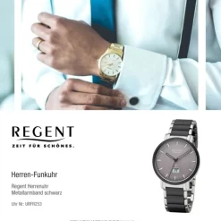 Regent Funkuhr Analog Digital FR-253 Funk-Uhr Metall schwarz silber URFR253
