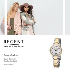 Regent Funkuhr Analog Digital FR-258 Funk-Uhr Metall gold silber URFR258