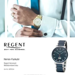 Regent Funkuhr Analog Digital FR-254 Funk-Uhr Metall blau silber URFR254