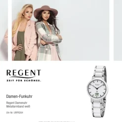 Regent Funkuhr Analog Digital FR-264 Funk-Uhr Metall weiß silber URFR264