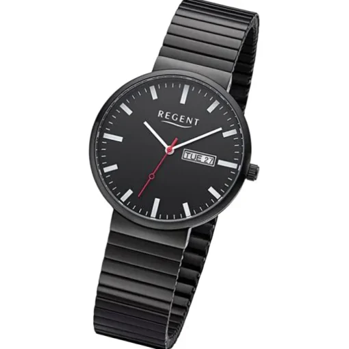 Regent Herren Armbanduhr Analog Edelstahlarmband schwarz URF1355