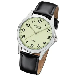 Regent Herren Armbanduhr Analog 1112426 Quarz-Uhr Leder schwarz UR1112426
