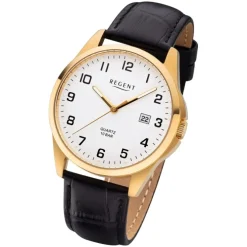 Regent Herren Armbanduhr Analog F-1226 Quarz-Uhr Leder schwarz URF1226