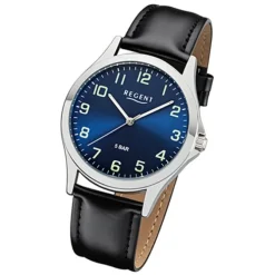 Regent Herren Armbanduhr Analog 1112421 Quarz-Uhr Leder schwarz UR1112421