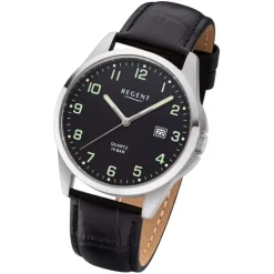 Regent Herren Armbanduhr Analog F-1227 Quarz-Uhr Leder schwarz URF1227
