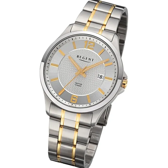 Regent Herren Armbanduhr Analog Metallarmband silber gold URF1527