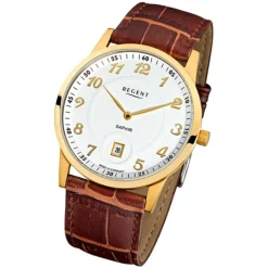 Regent Herren Armbanduhr Analog GM-1401 Quarz-Uhr Leder braun URGM1401