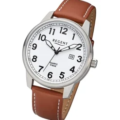 Regent Herren Armbanduhr Analog Lederarmband braun weiß URF1256