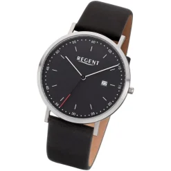 Regent Herren Armbanduhr Analog F-1141 Quarz-Uhr Leder schwarz URF1141