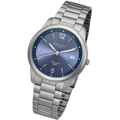 Regent Herren Armbanduhr Analog F-1173 Quarz-Uhr Titan silber URF1173