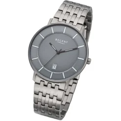 Regent Herren Armbanduhr Analog F-1175 Quarz-Uhr Titan silber URF1175