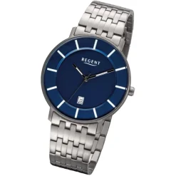 Regent Herren Armbanduhr Analog F-1176 Quarz-Uhr Titan silber URF1176