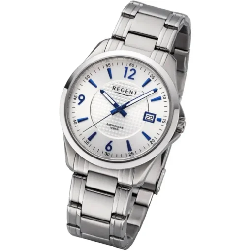 Regent Herren Armbanduhr Analog F-1185 Quarz-Uhr Metall silber URF1185