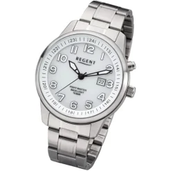 Regent Herren Armbanduhr Analog F-1187 Quarz-Uhr Metall silber URF1187